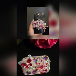 Rhinestone Butterfly Phone Clip with Hinged Mirror – Fits Most Phones